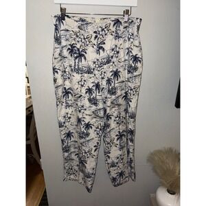 Island Moments by Emme‎ Floral Palm Print Cropped Elastic Waist Silk Pants L